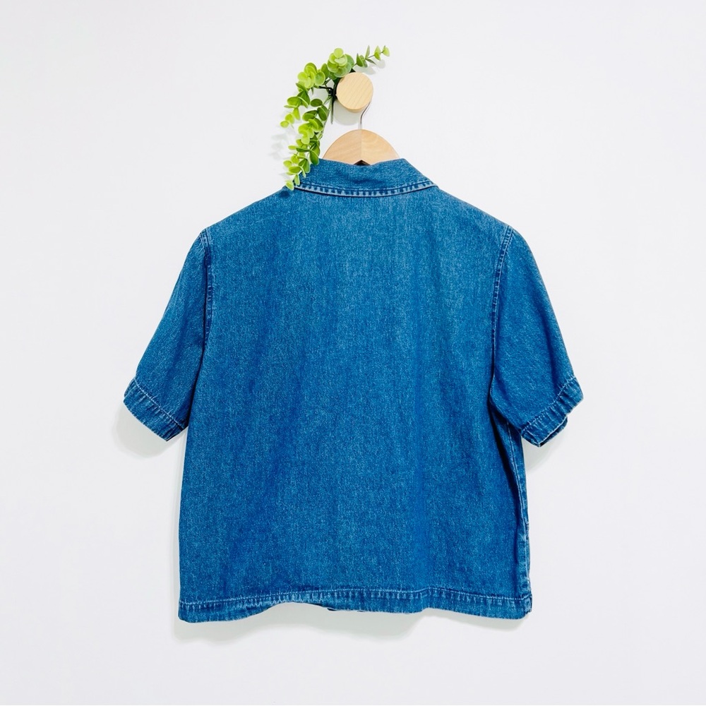 Vintage Excitation Denim Button Front Floral Embroidered Shirt - Picture 5 of 6